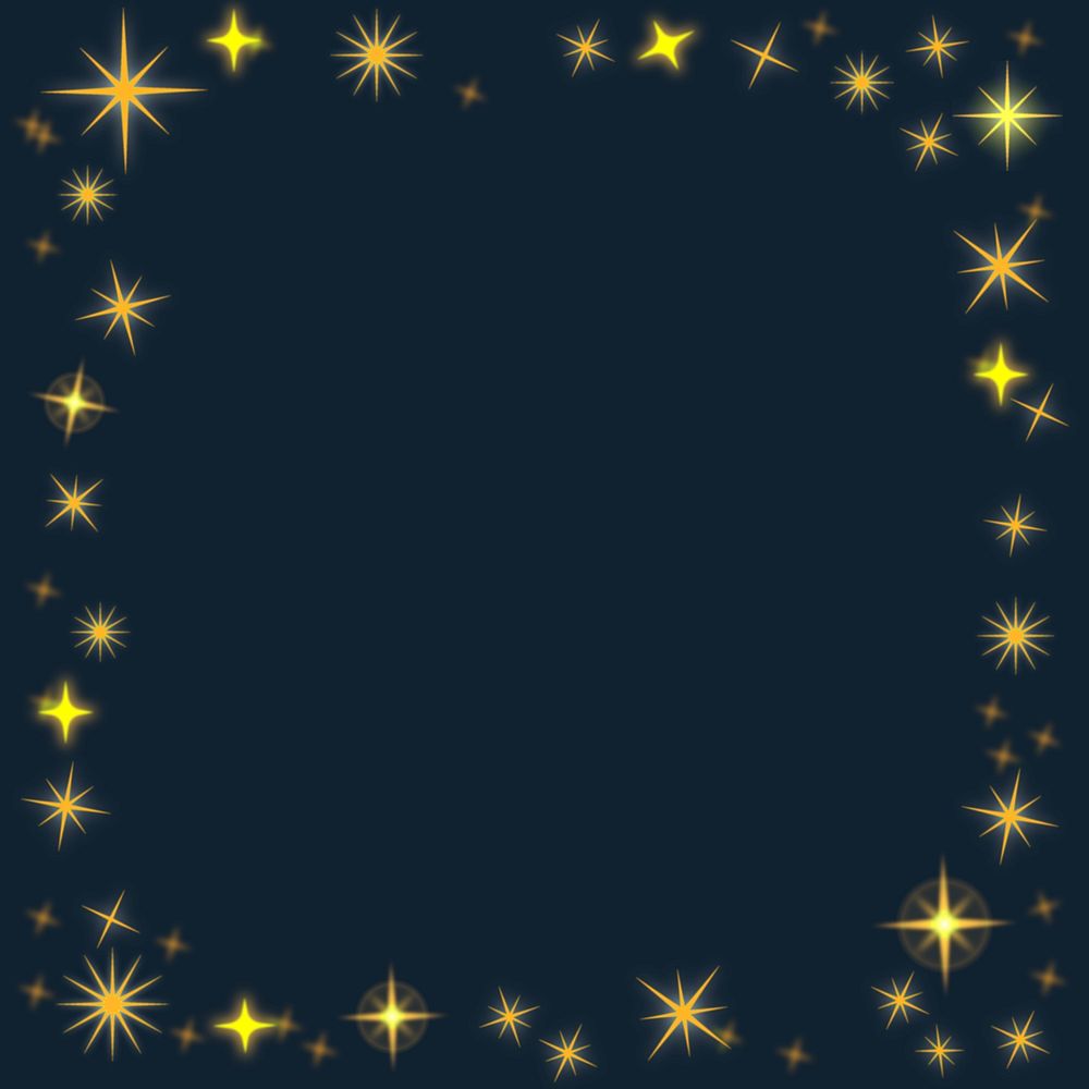Gold stars frame, festive black background, simple design borders psd