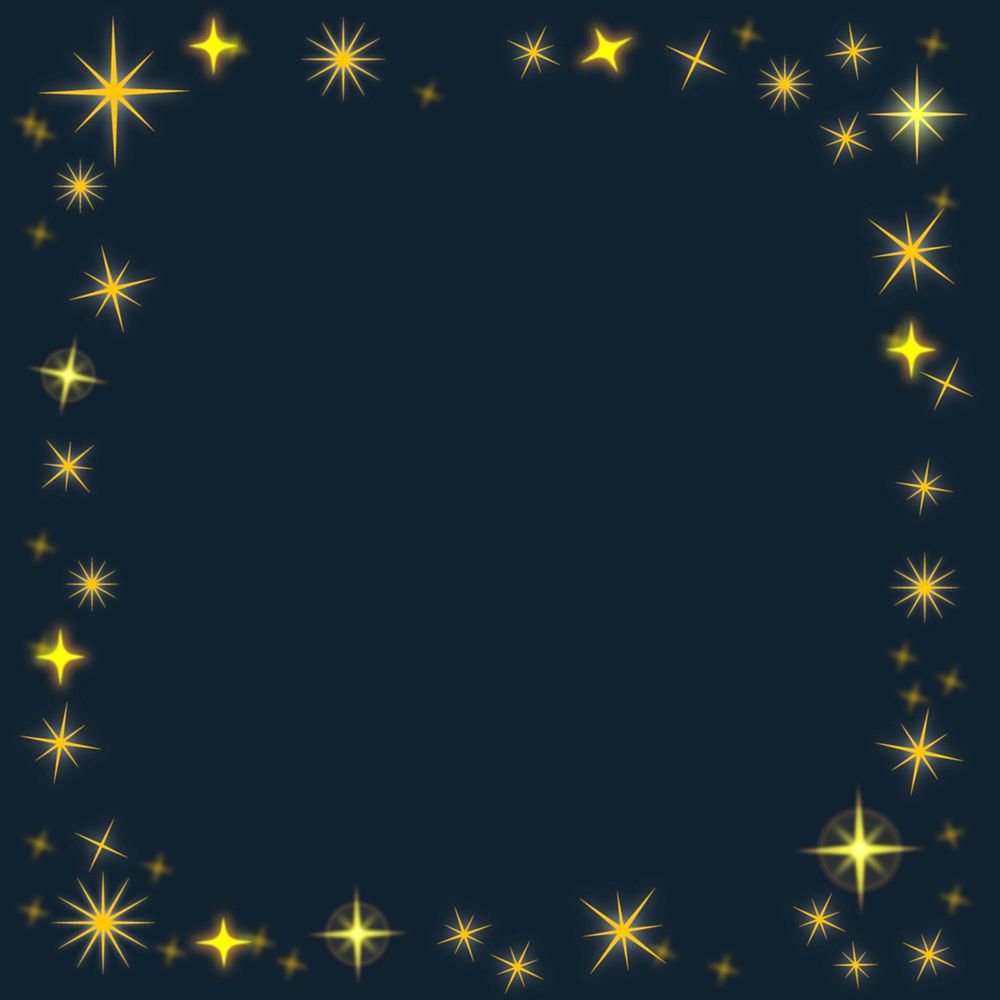 Gold stars frame, festive dark background, design borders