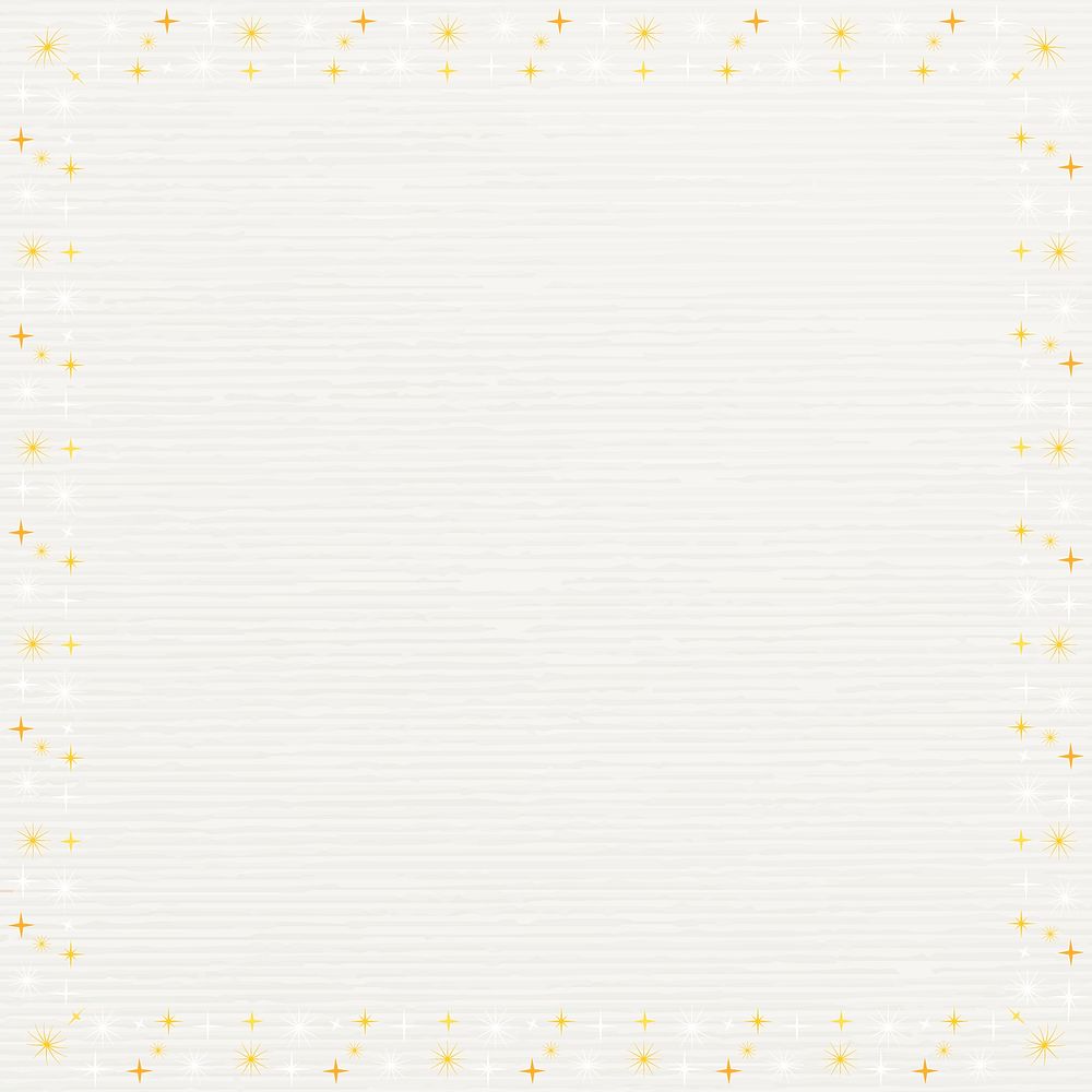 Gold stars frame, festive white background, cute design borders