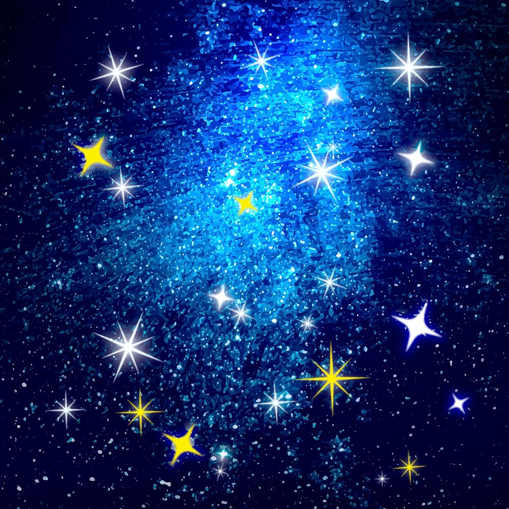 Starry night sky background, glittering design in festive blue background vector