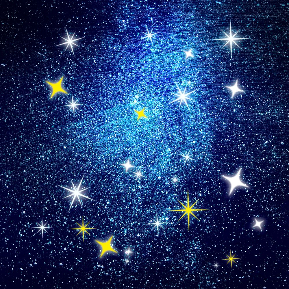 Starry night sky background, glittering design in festive blue background