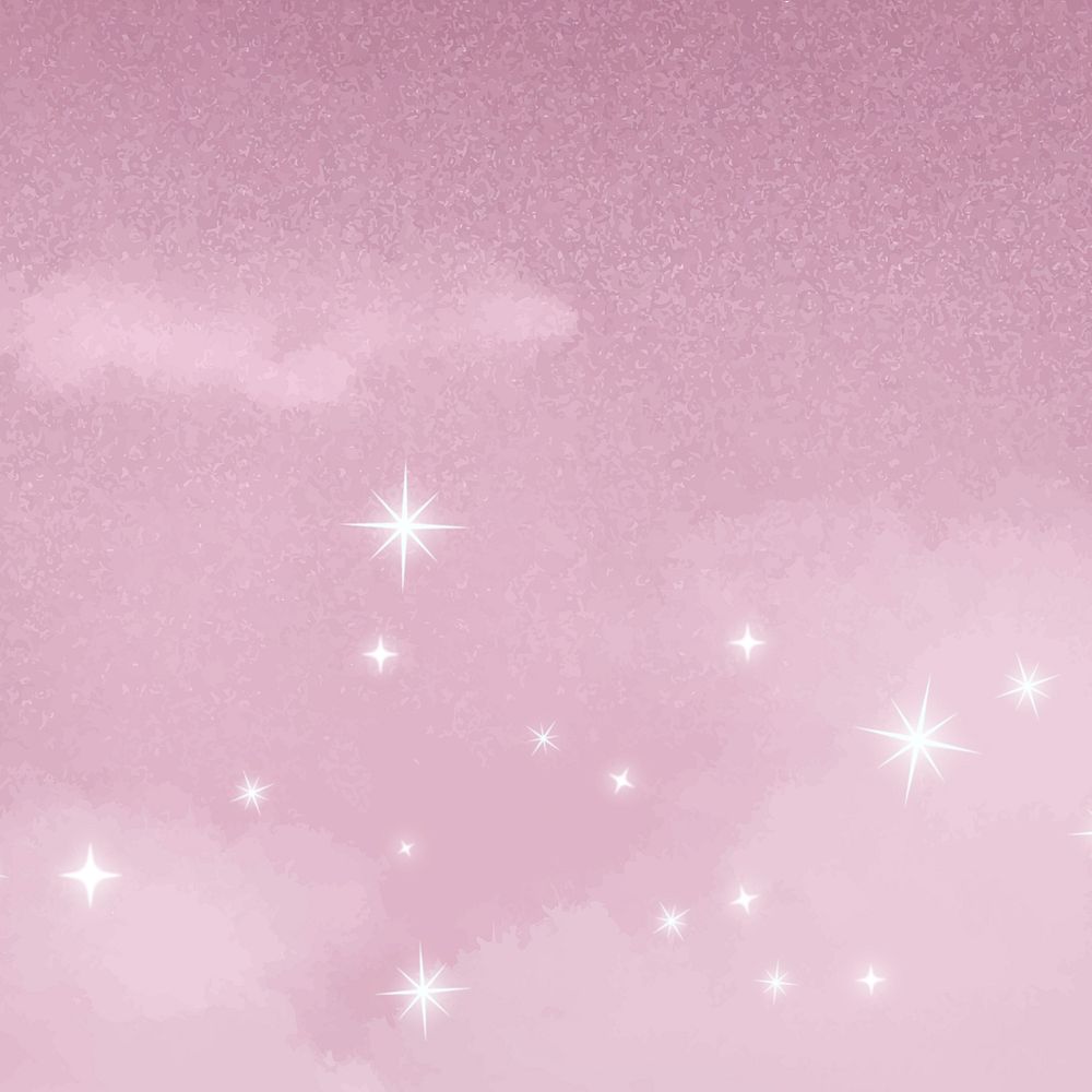 Pink aesthetic sky background, glittering stars design vector