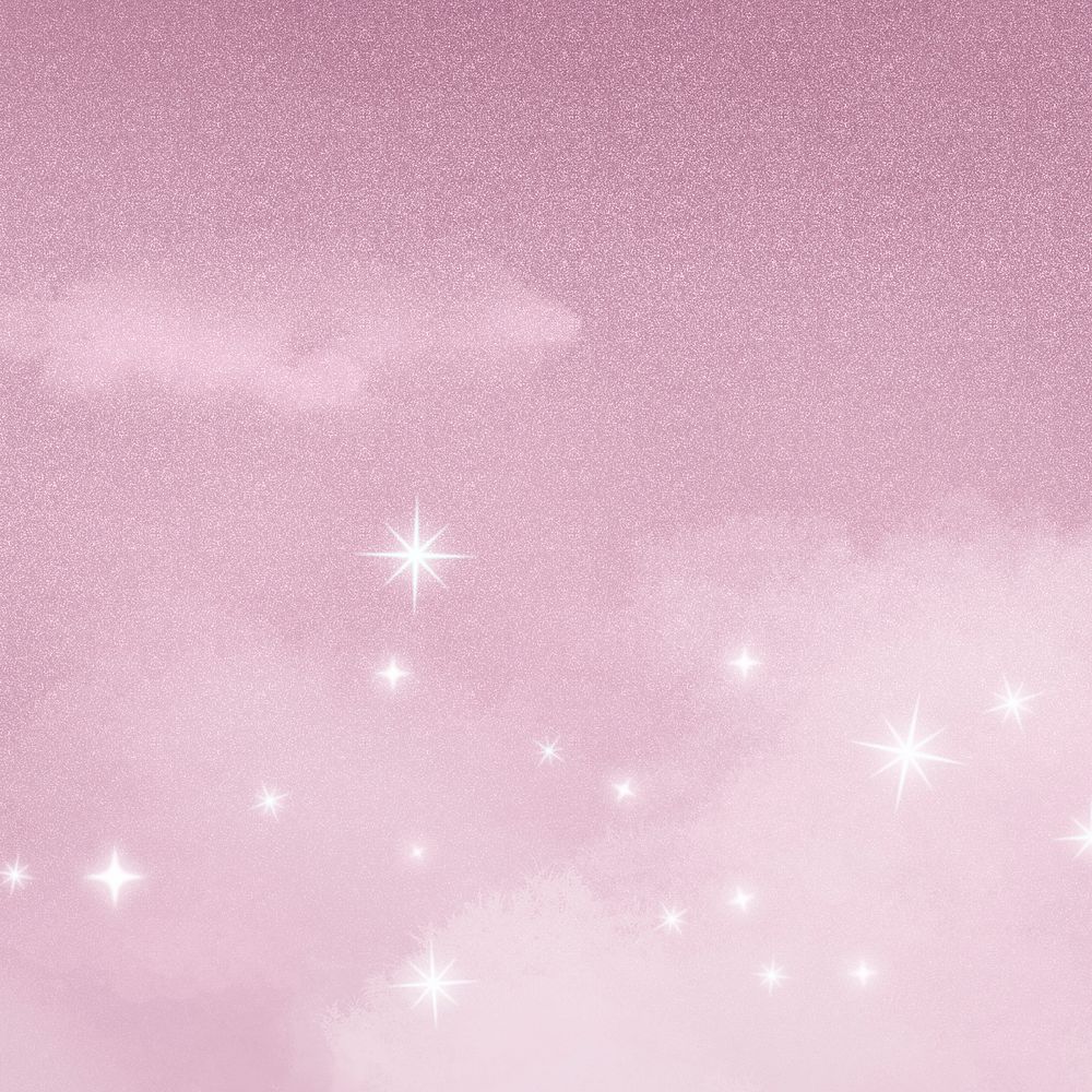 Pink aesthetic sky background, glittering stars design