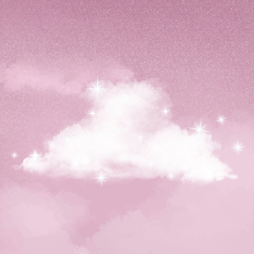 Pink aesthetic sky background, glittering stars & cloud design vector