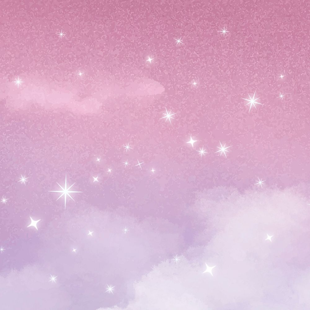 Pink aesthetic sky background, glittering stars design vector