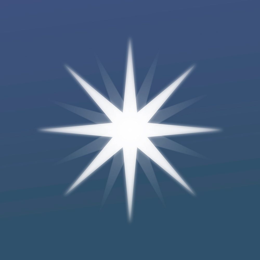 Star shine icon, white flat design graphic in blue background