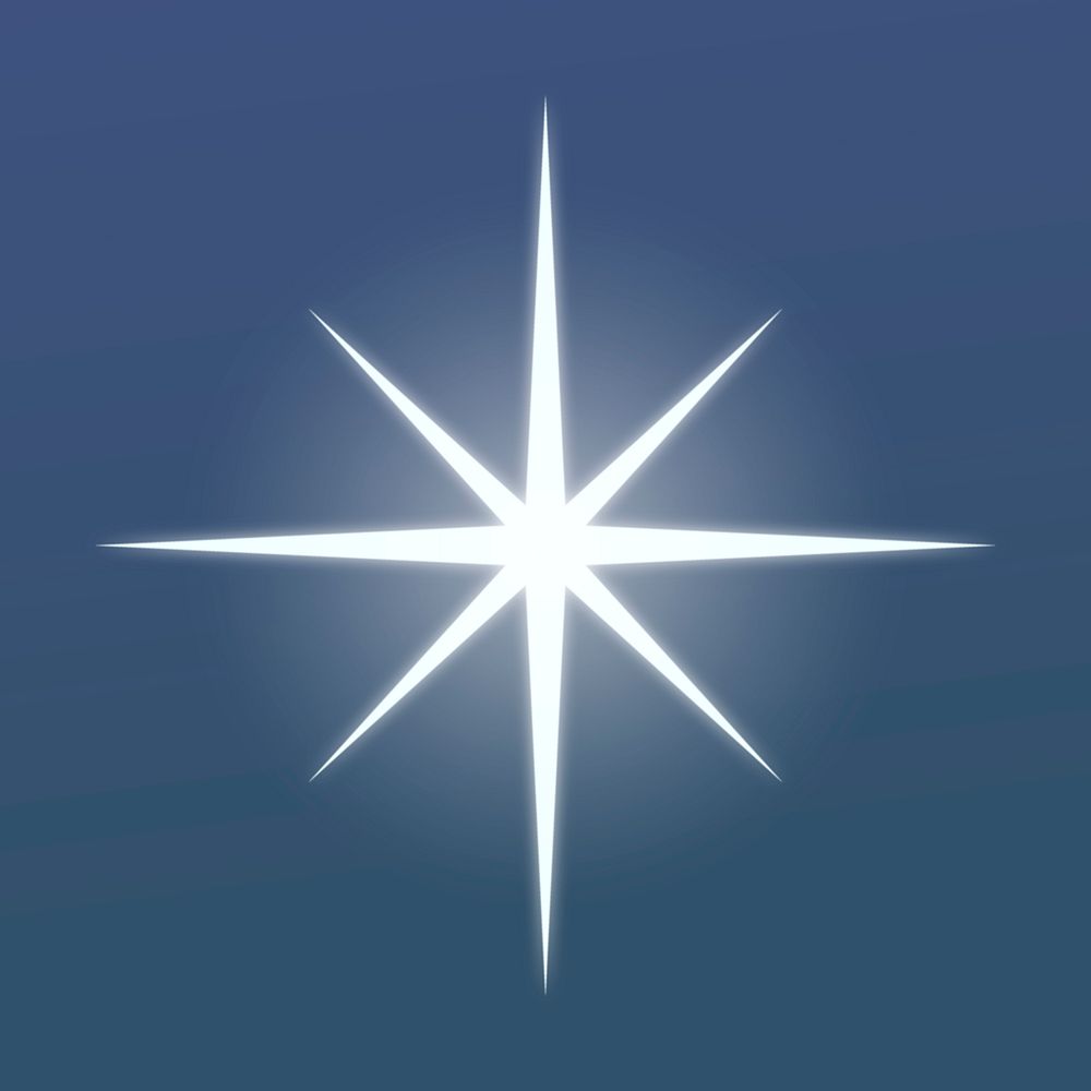 Sparkling star cartoon, white flat design graphic in blue background
