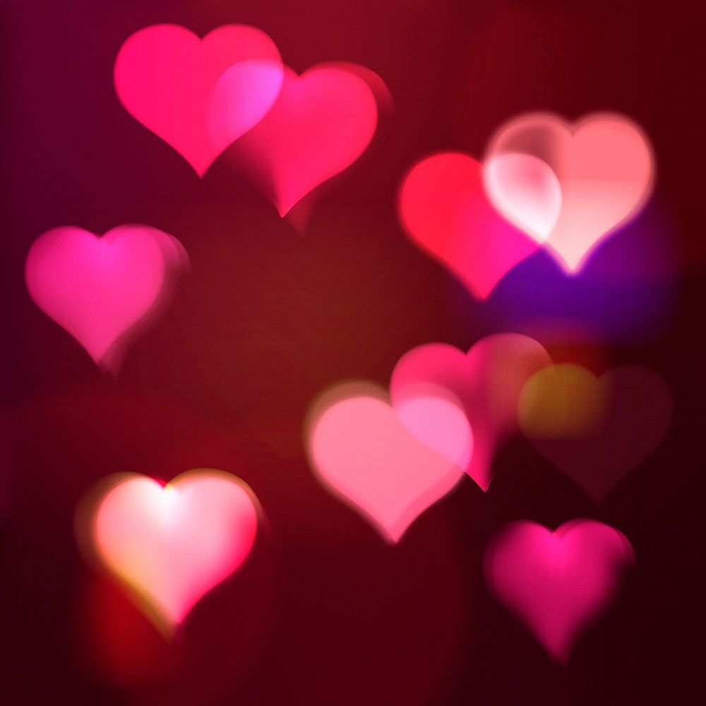 Pink heart, valentine's day bokeh background for social media post