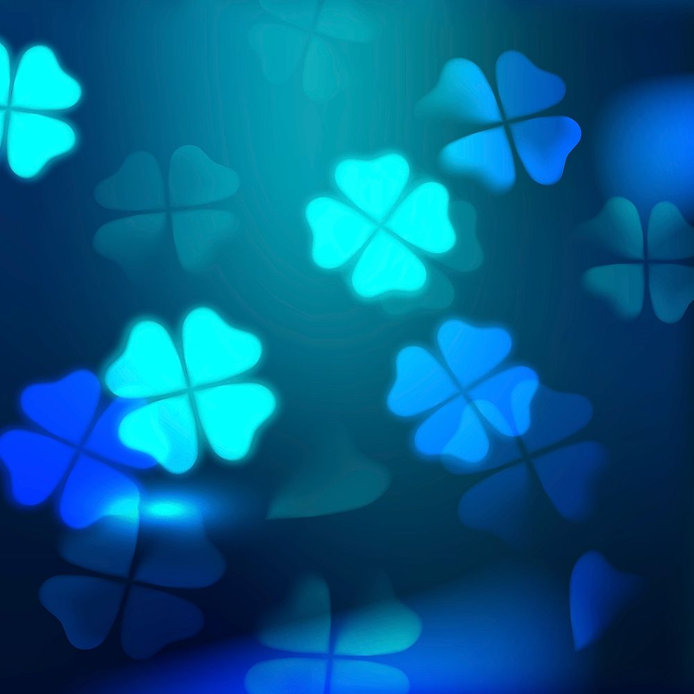 Blue clover leaf bokeh background for social media post vector