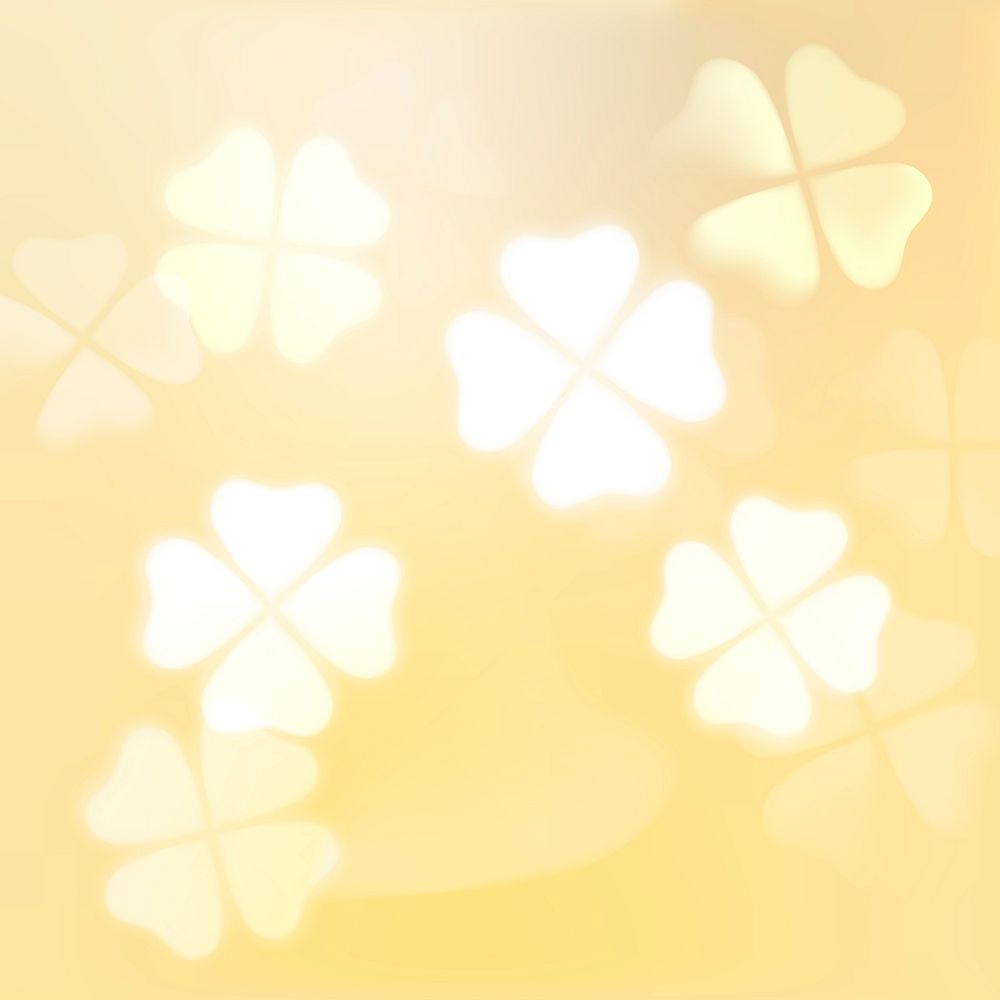 White clover leaf on yellow background bokeh for social media post