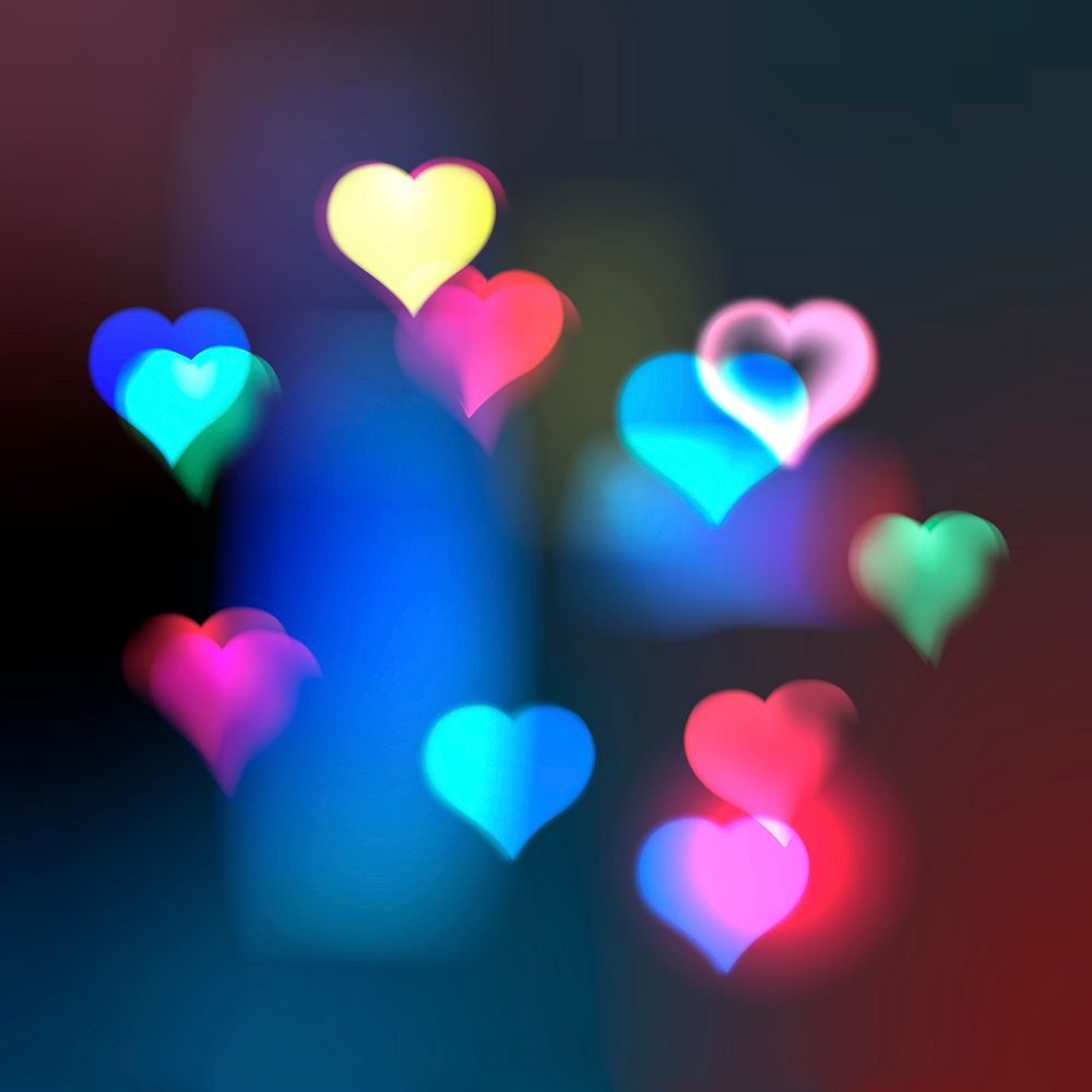 Colorful heart bokeh background for social media post vector