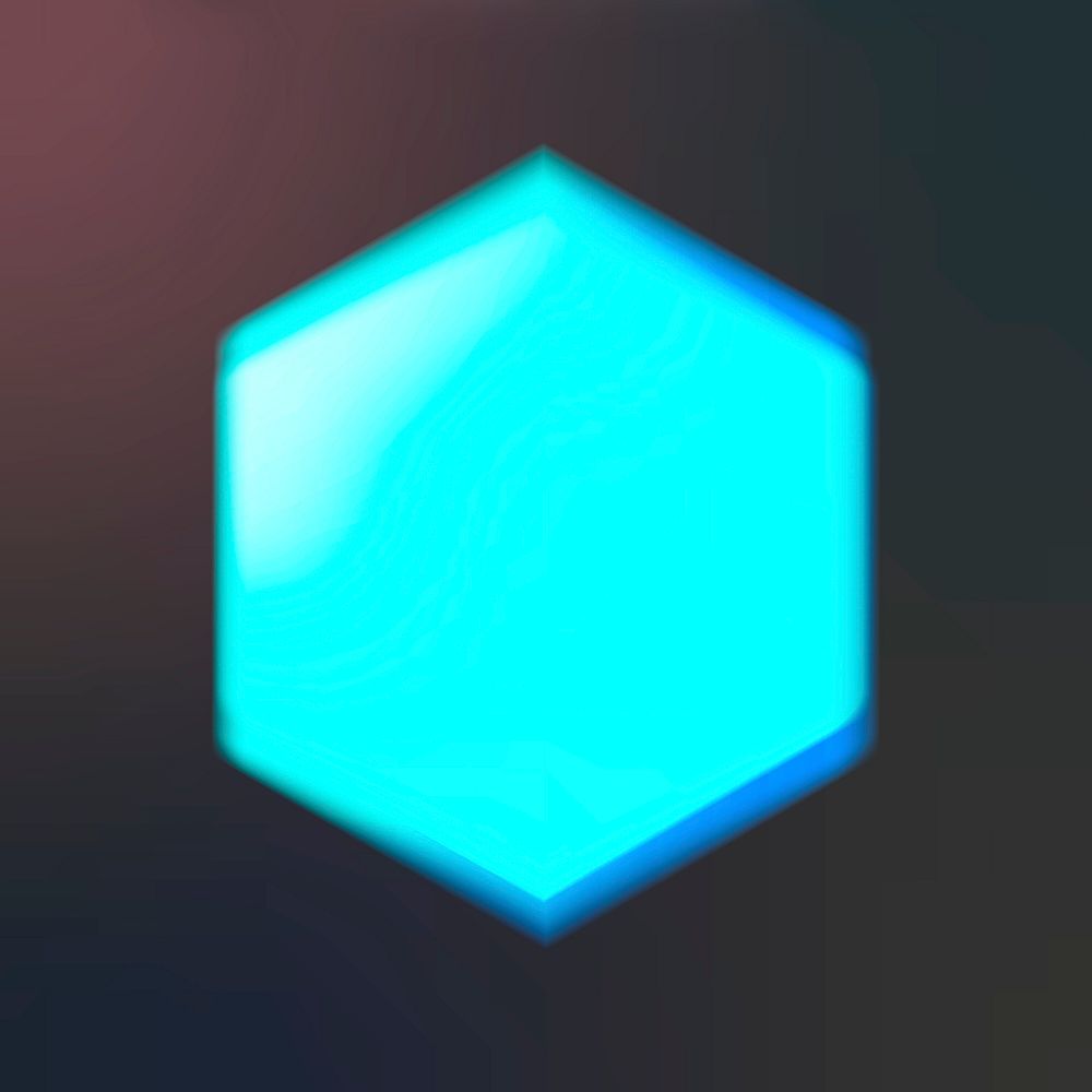 Blue gradient geometric hexagon on dark background
