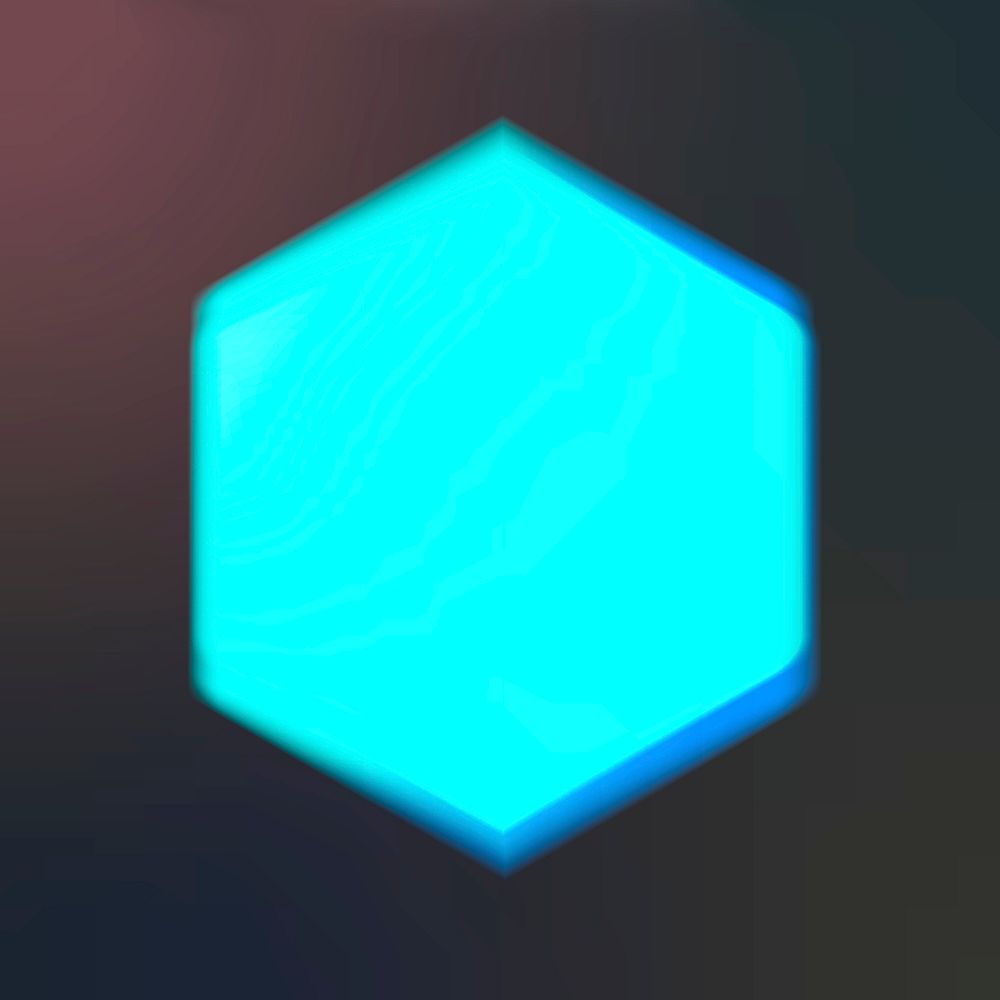 Blue hexagon geometric shape clipart, glowing design psd