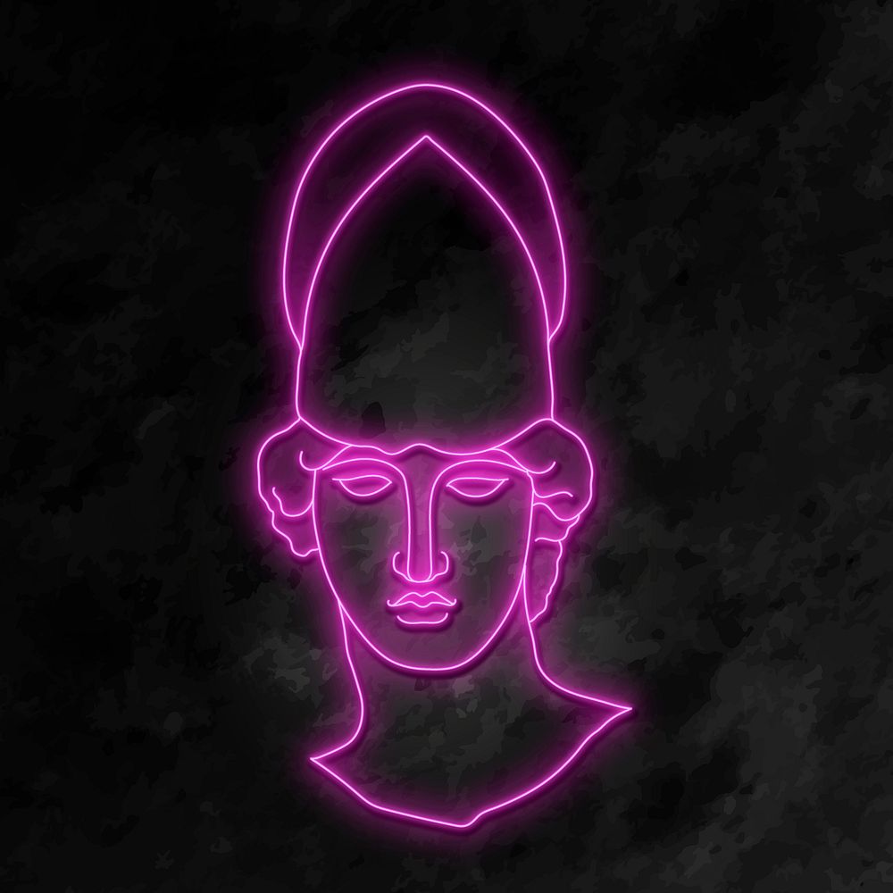 Classical sculpture illustration, glowing neon drawing of Ares