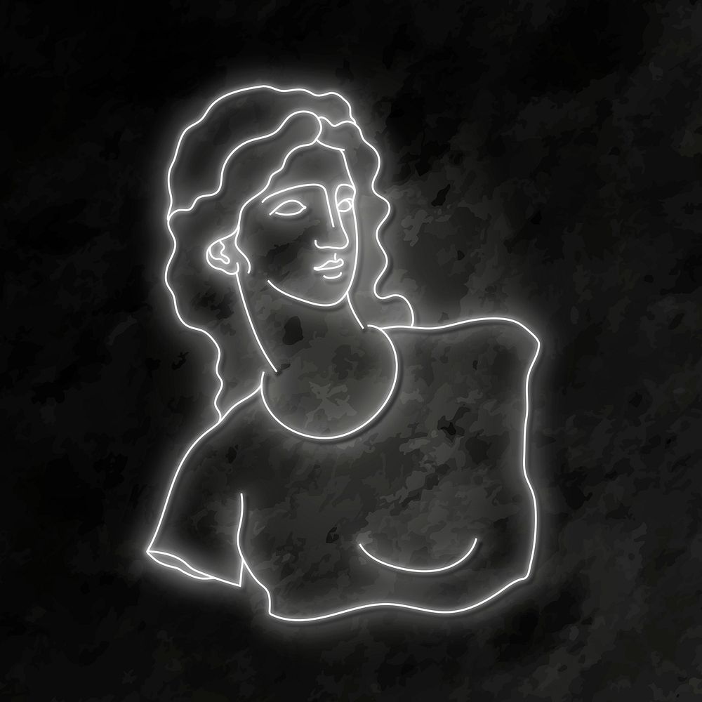 Greek woman collage element, glowing neon line art in white psd