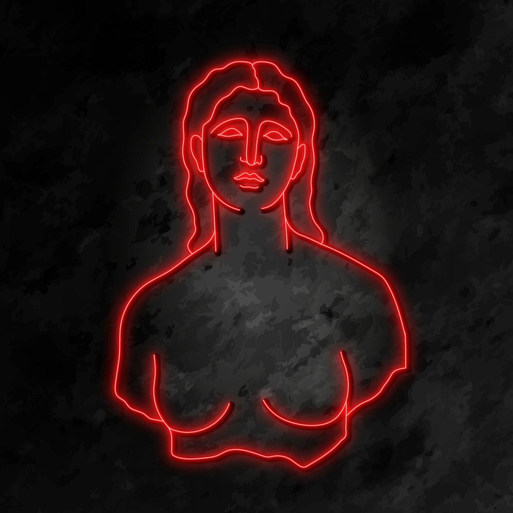 Greek woman collage element, glowing neon line art in red vector