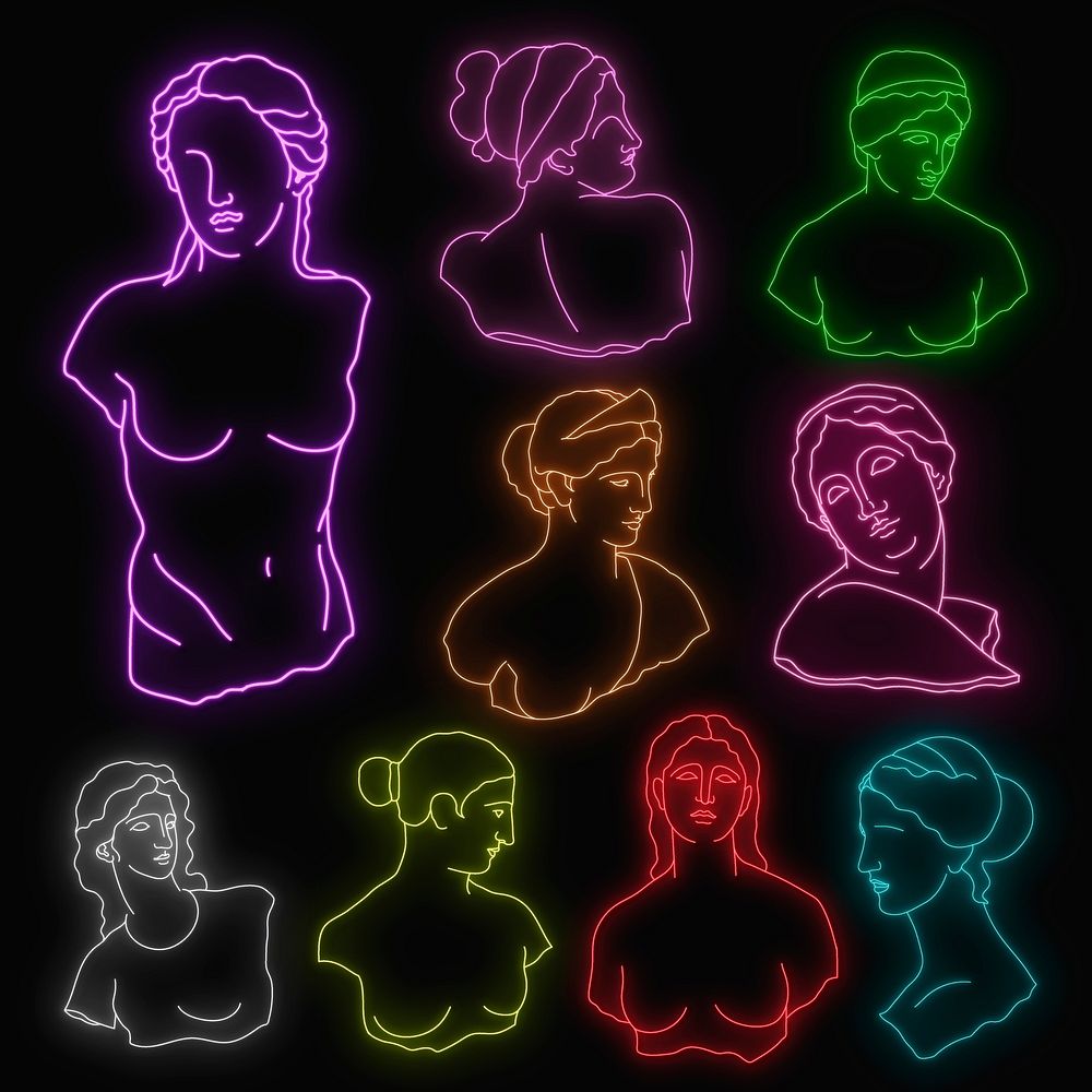 Greek people collage element, glowing neon design vector set