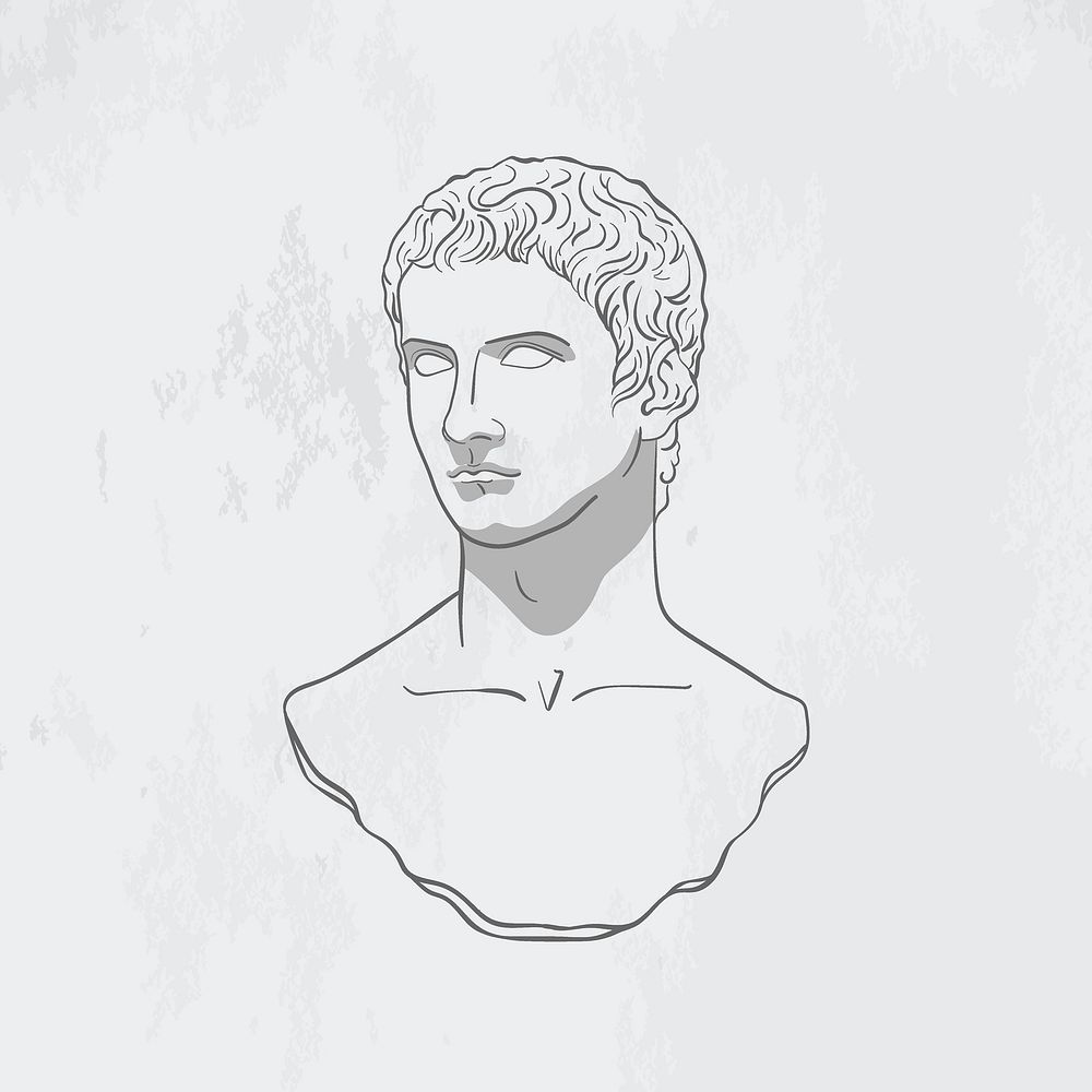 Classical sculpture illustration, monoline drawing of Gaius