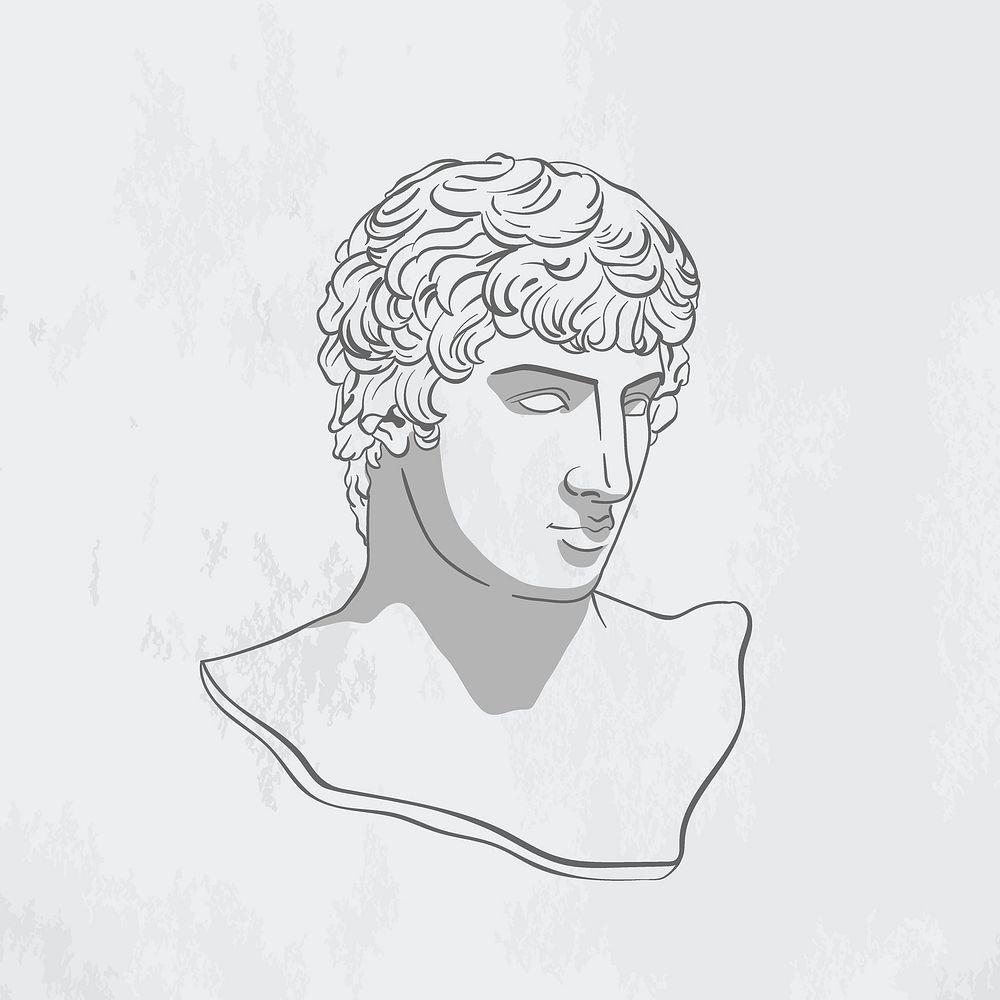 Classical sculpture illustration, monoline drawing of Antinous