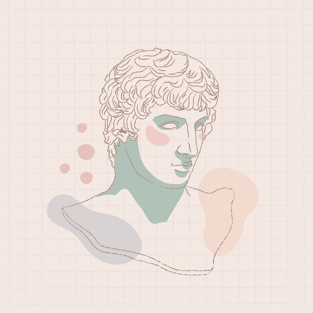 Classical sculpture illustration, feminine drawing of Antinous