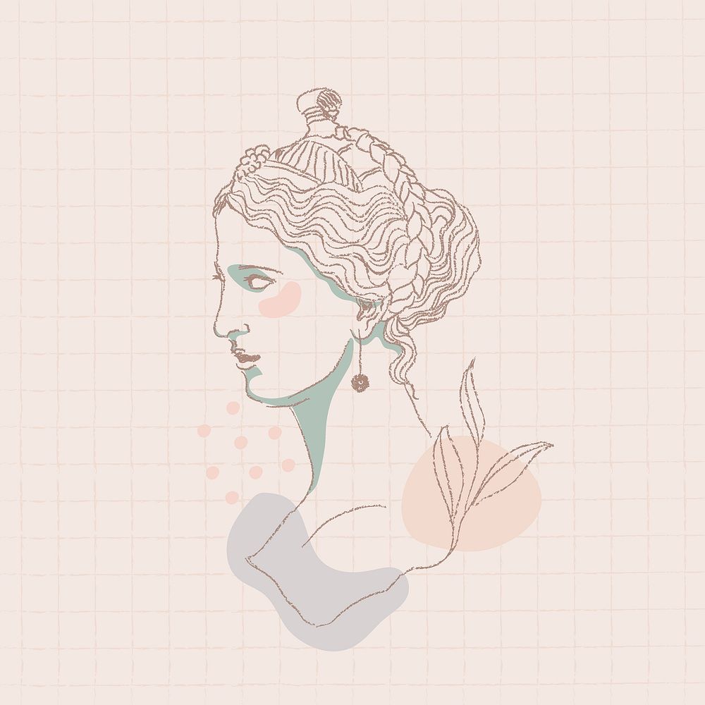 Classical sculpture illustration, feminine drawing of Demeter