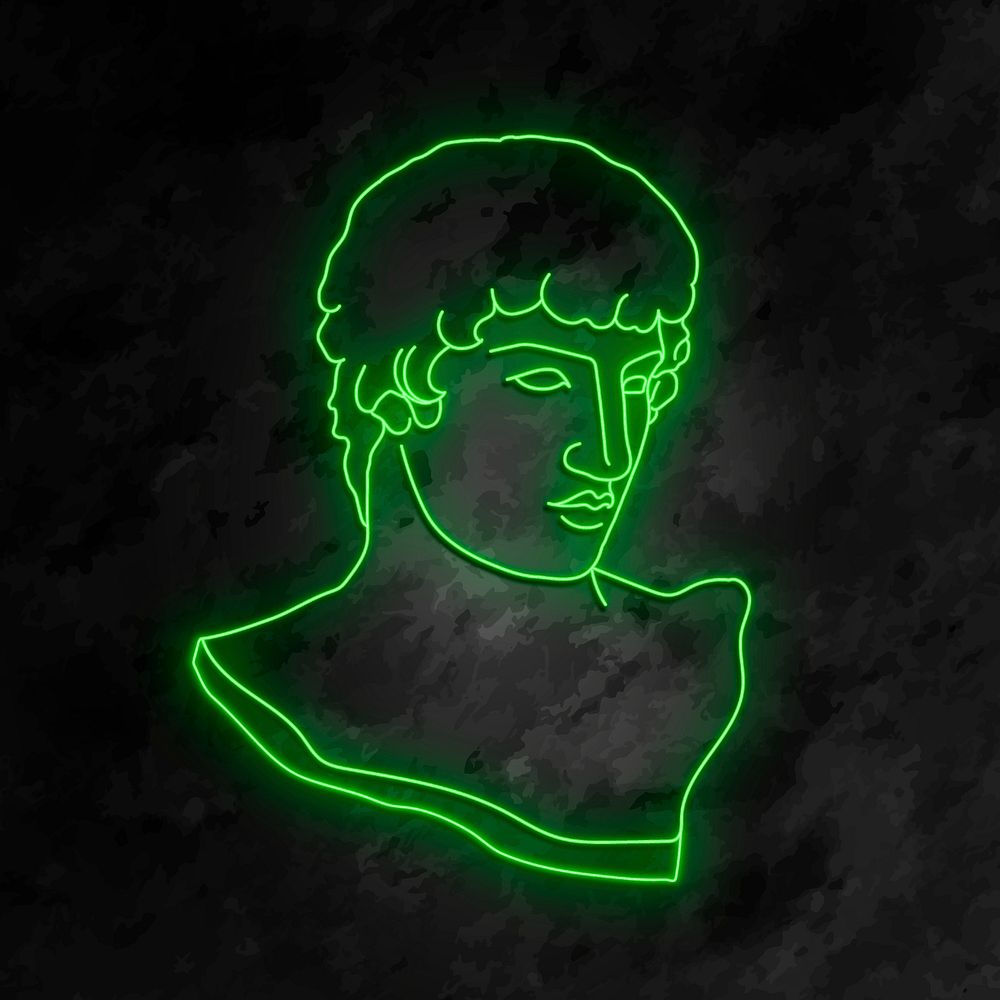 Greek man collage element, glowing neon line art in green design vector