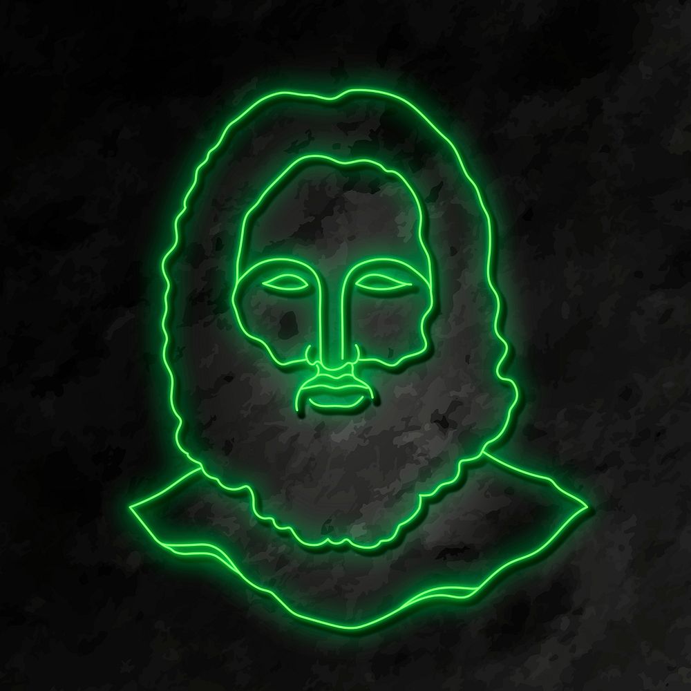 Greek man collage element, glowing neon line art in green design psd