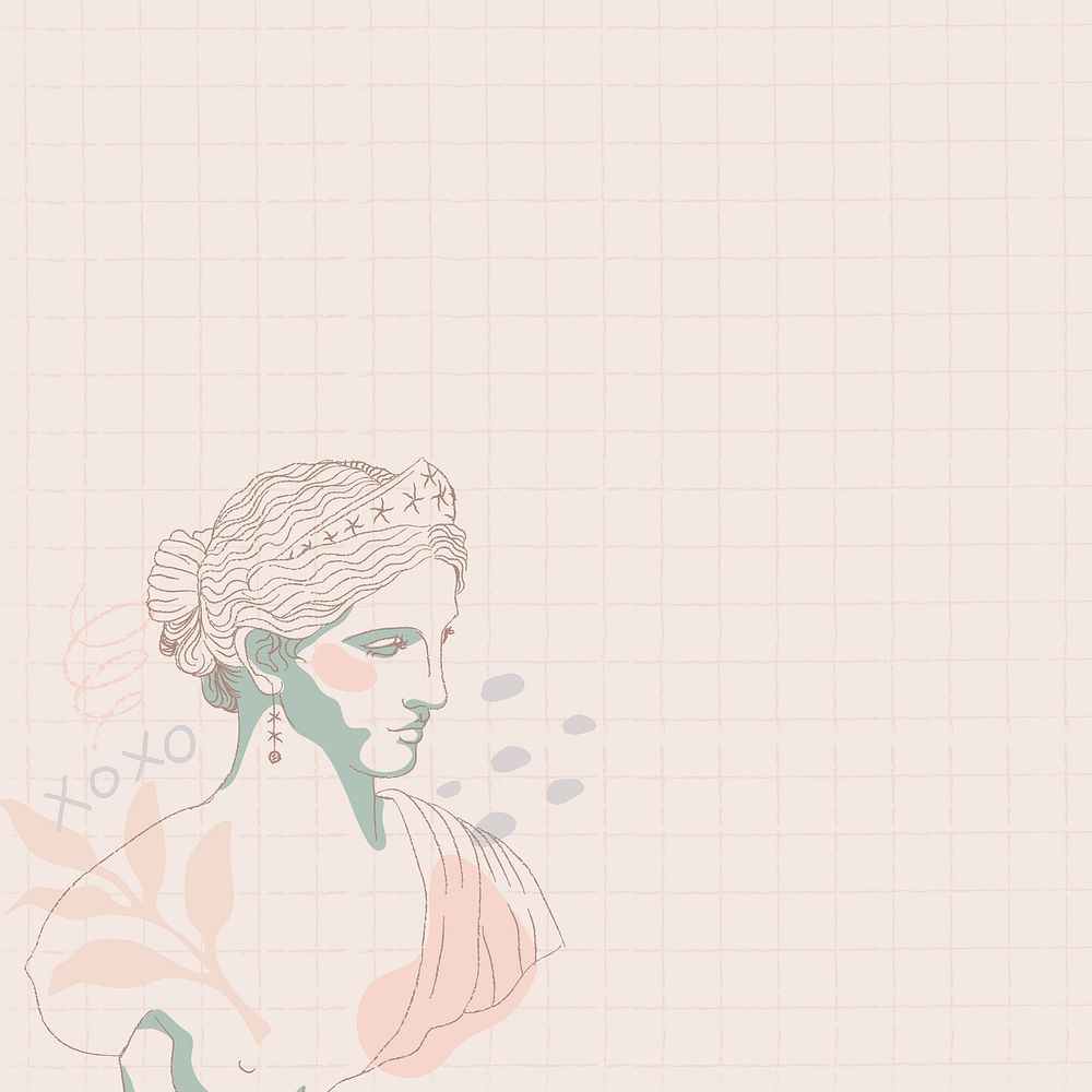 Feminine border, grid pattern background for Social Media post, Greek statue drawing vector