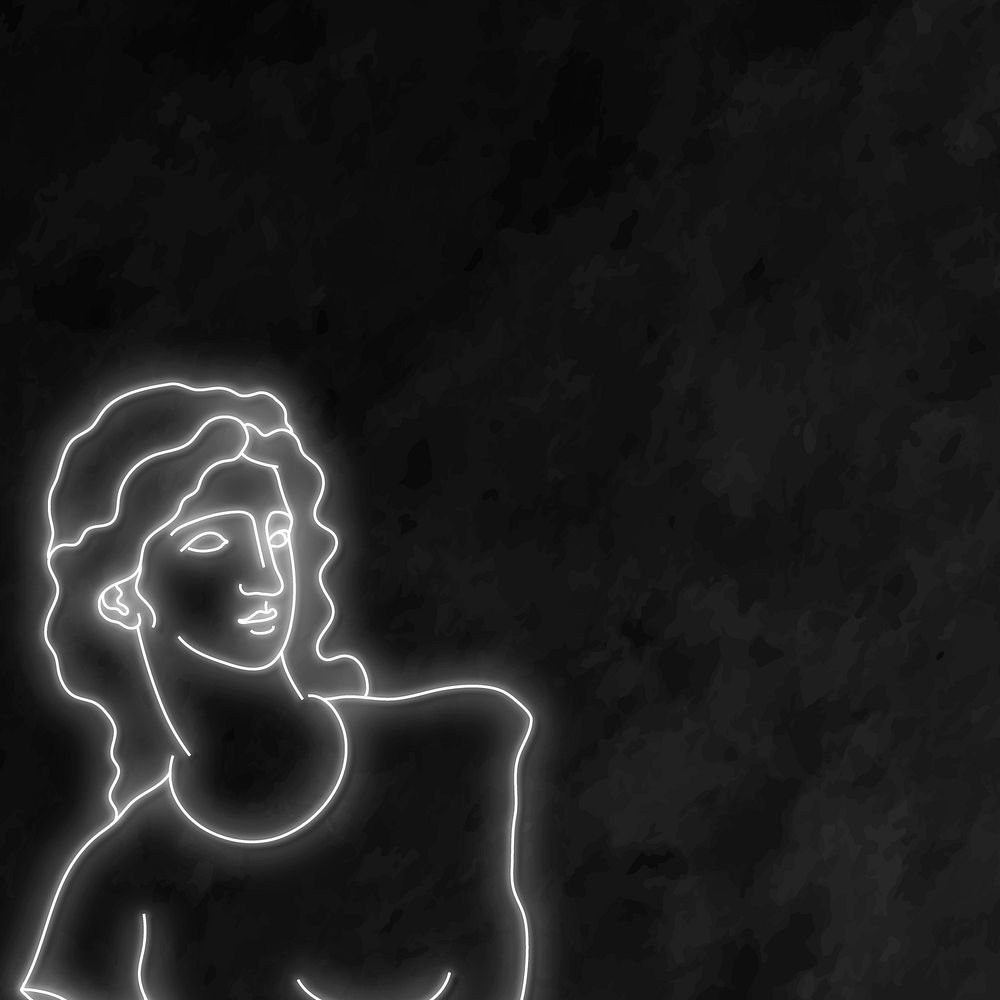 Aesthetic neon border, black background for Social Media post, Greek statue illustration vector