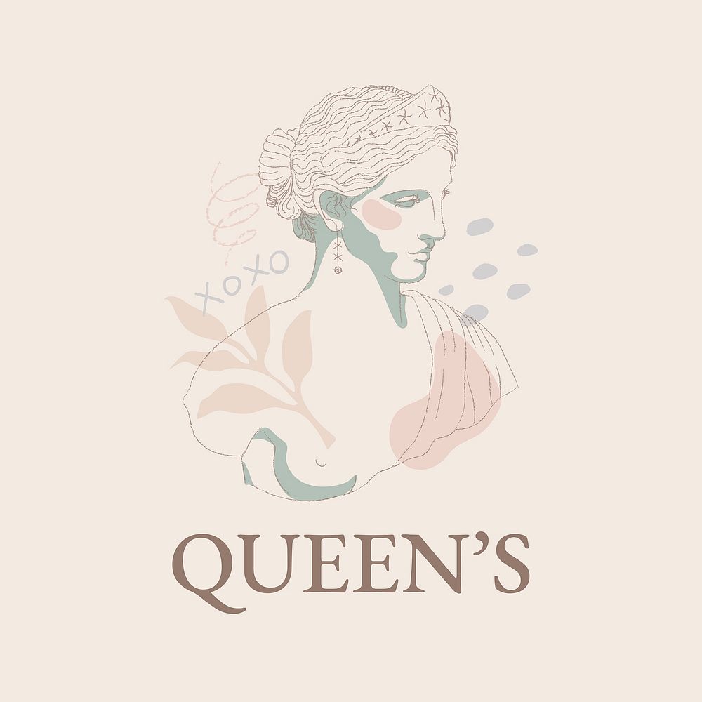 Branding logo template, feminine aesthetic business identity design with Greek drawing vector