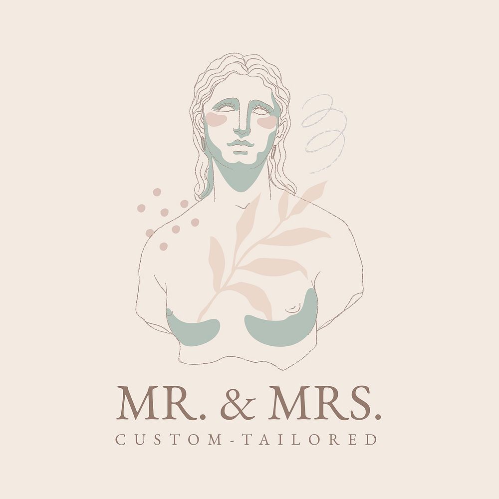 Aesthetic tailoring business logo template, feminine line art design psd
