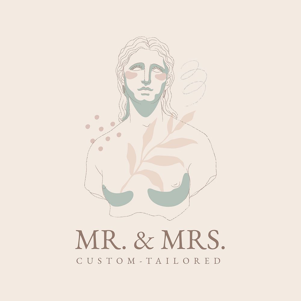 Tailoring business logo template, feminine line art design vector
