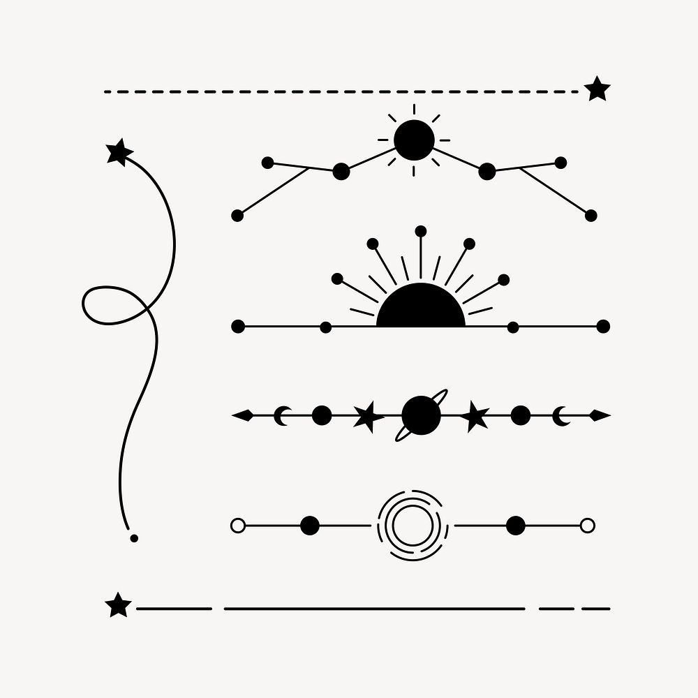 Star divider stickers, simple black design for journal decoration set vector