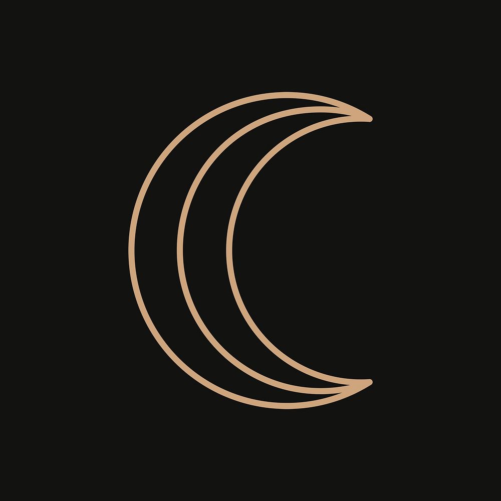 Gold crescent moon sticker, line art style for planner decoration psd