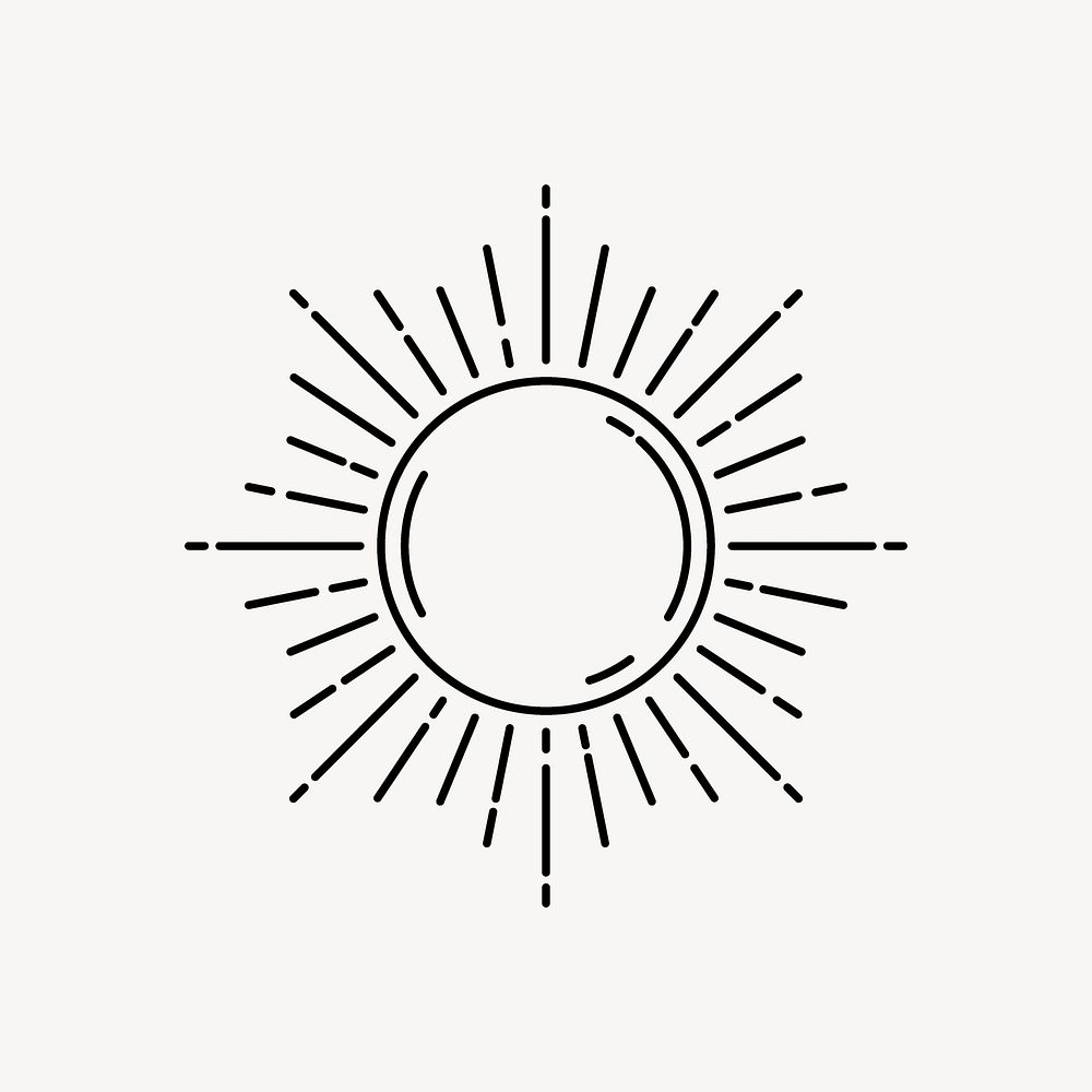 Aesthetic sun sticker, black line art style for planner decoration psd