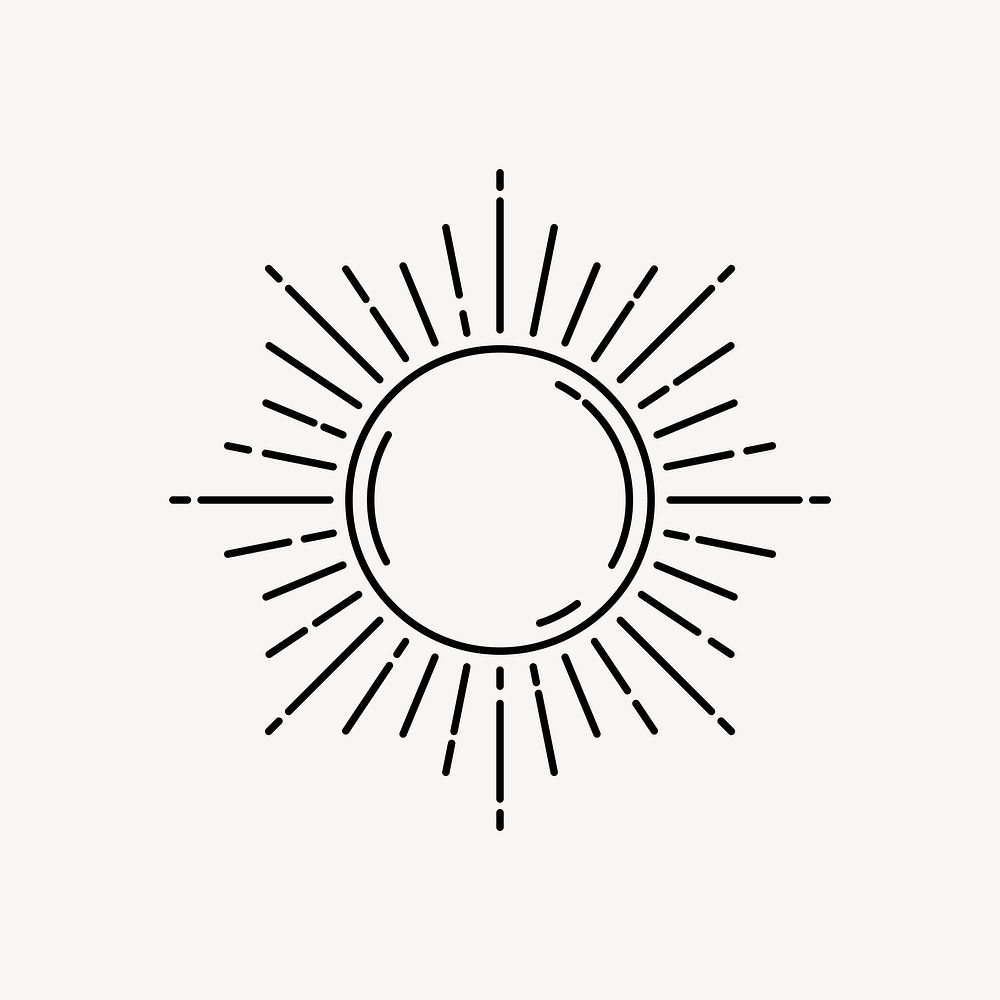 Simple sun sticker, mystic black line art style for planner decoration vector