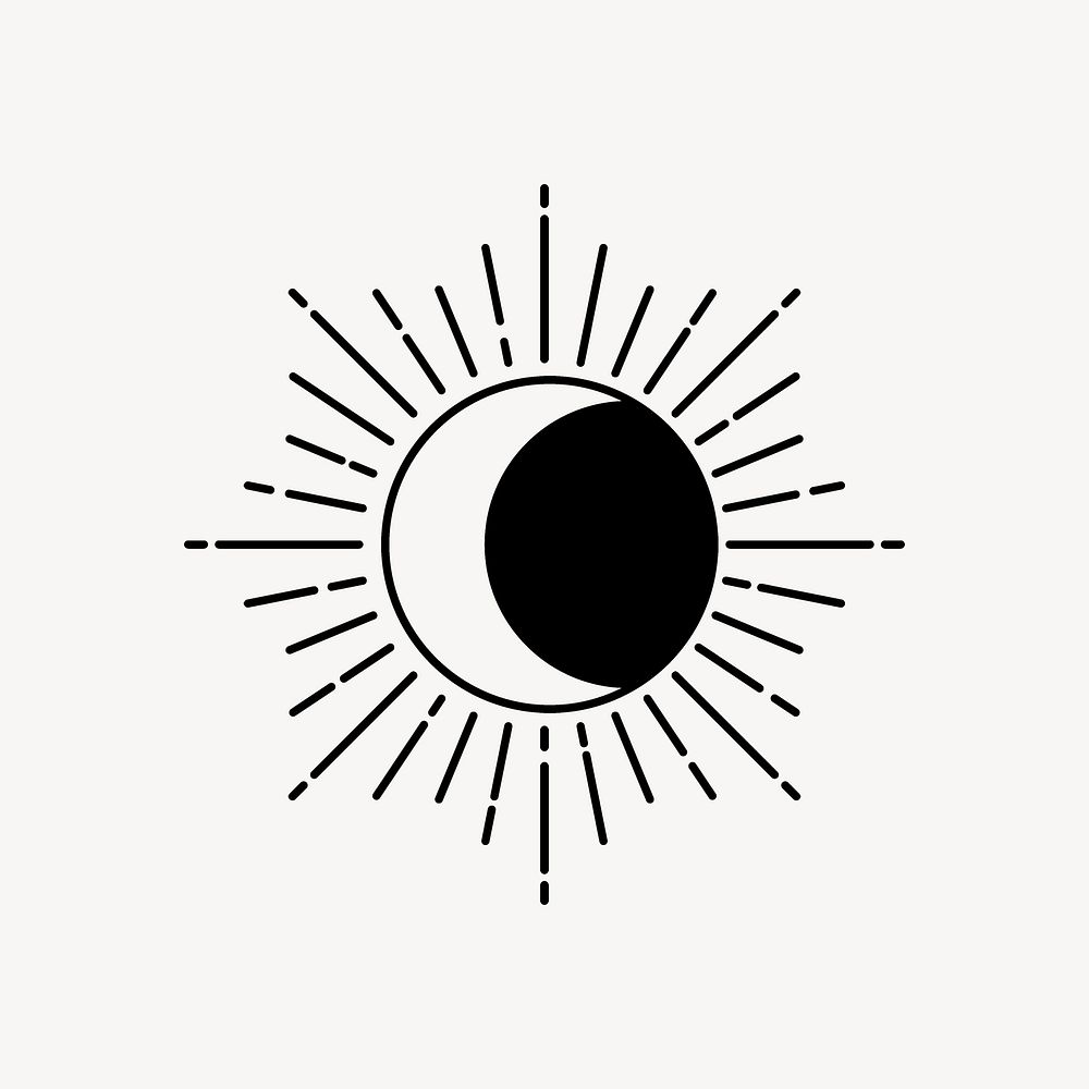 Black sun sticker, line art style for planner decoration psd