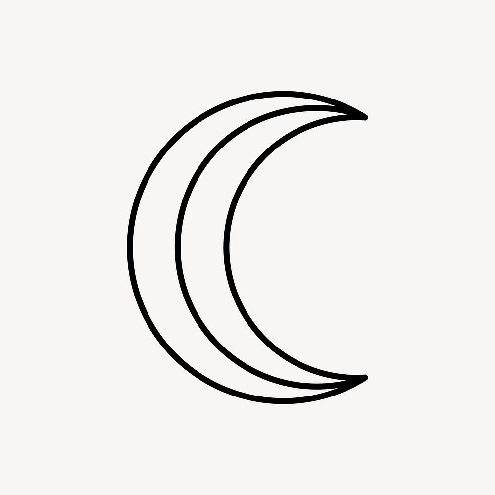 Black crescent moon sticker, line art style for planner decoration vector