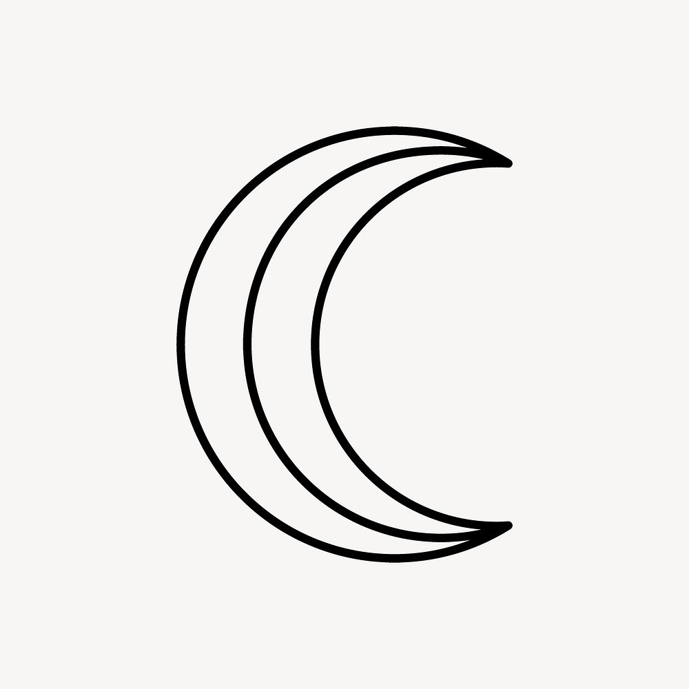 Black crescent moon sticker, line art style for planner decoration psd