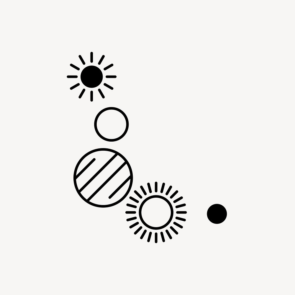 Solar system planner sticker, aesthetic black line art collage element vector
