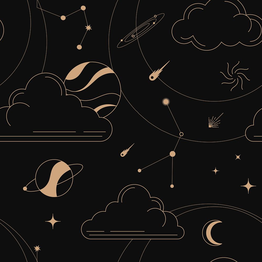 Astrology pattern sticker, gold abstract line art design vector
