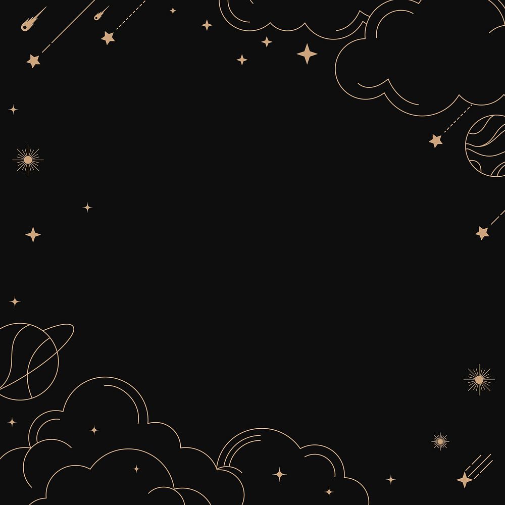 Dark sky frame background, aesthetic gold celestial line art design vector