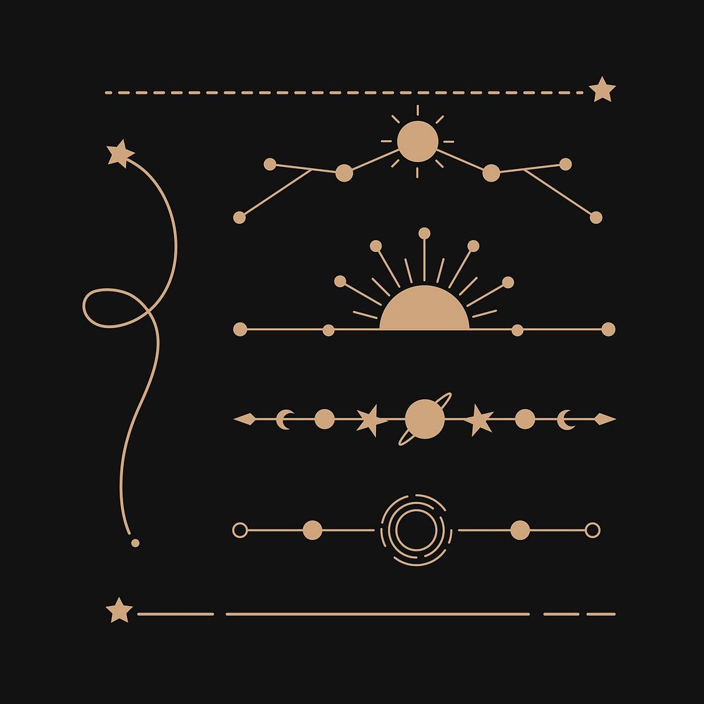 Star planner stickers, gold line art collage element set vector