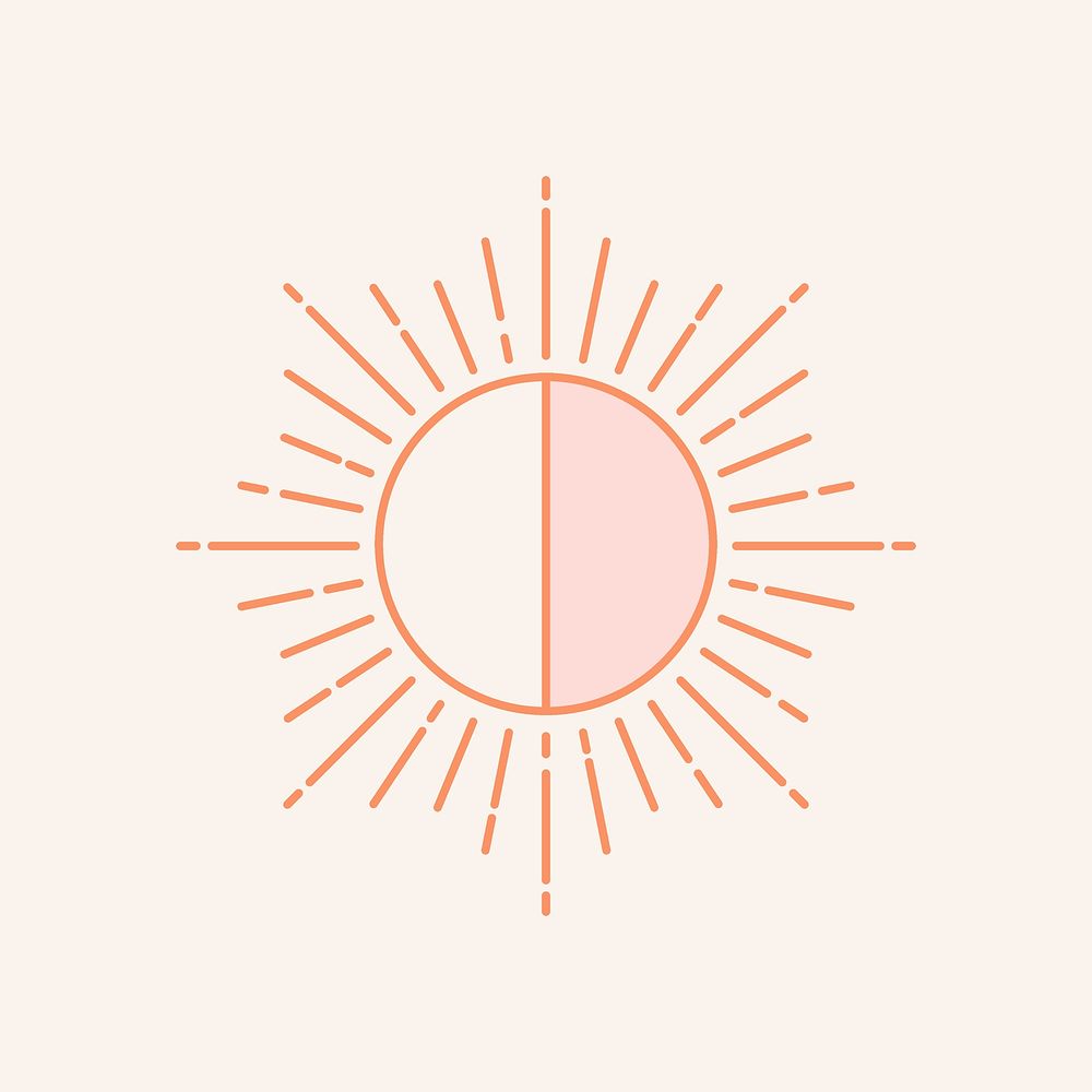 Pastel sun sticker, line art style for planner decoration psd
