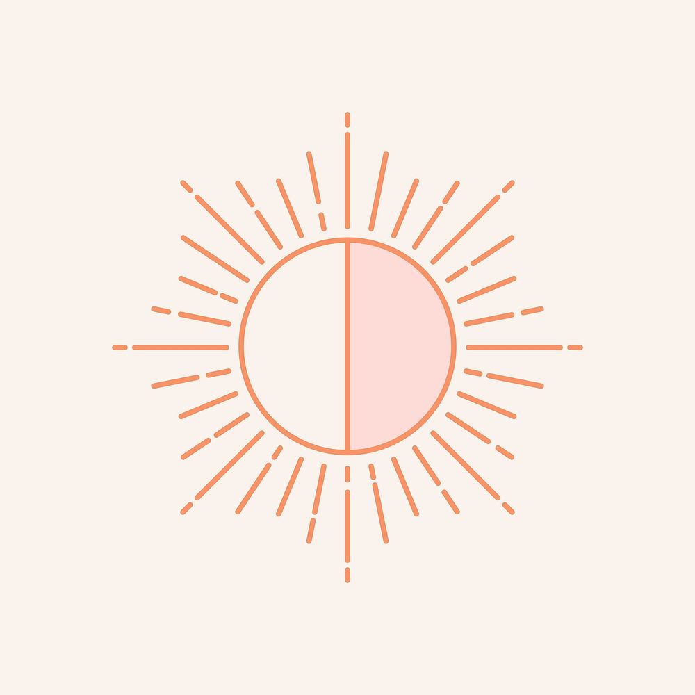 Pastel sun sticker, line art style for planner decoration vector