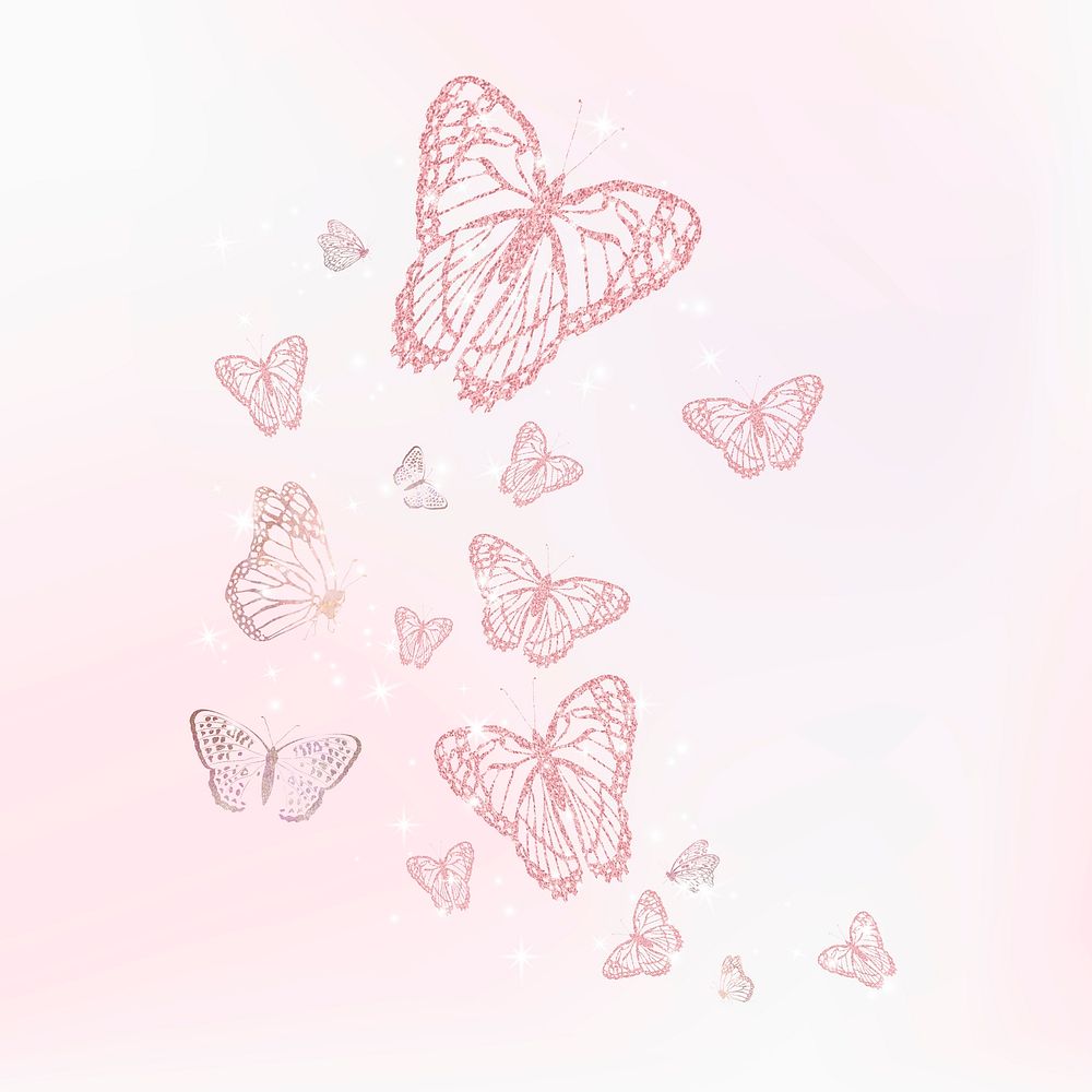 Pink holographic butterfly border, glitter collage element psd