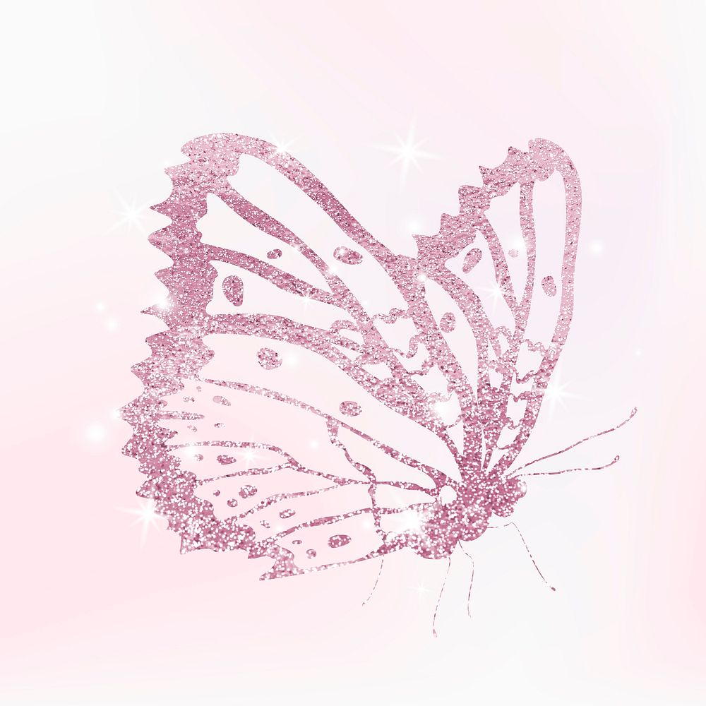 Pink holographic butterfly sticker, glitter collage element vector