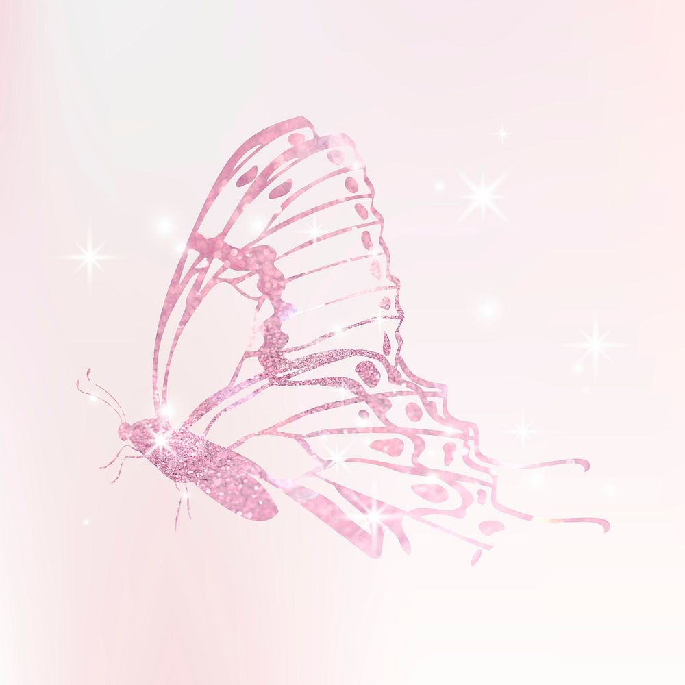 Pink holographic butterfly sticker, glitter collage element psd