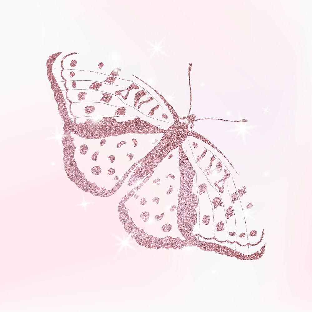 Festive pink glitter butterfly aesthetic design