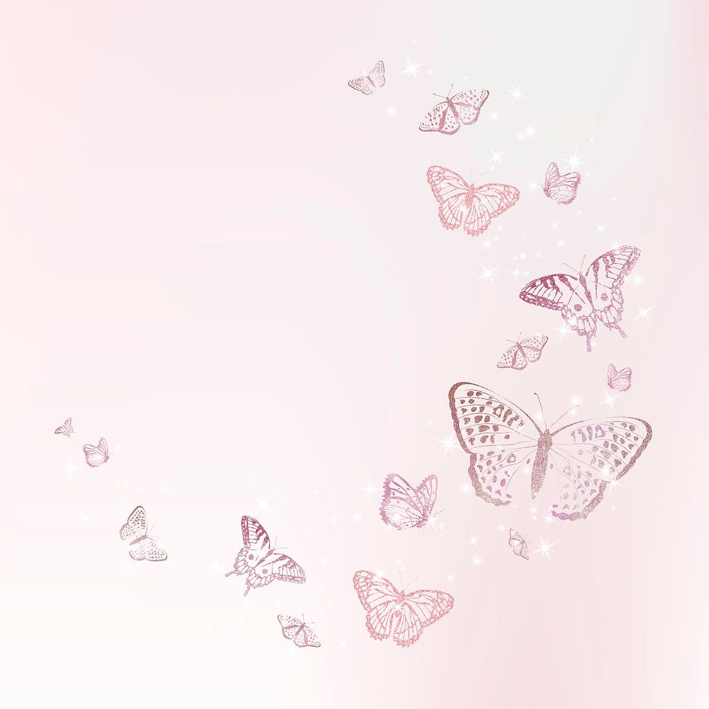 Pink aesthetic butterfly border frame, glitter collage element psd